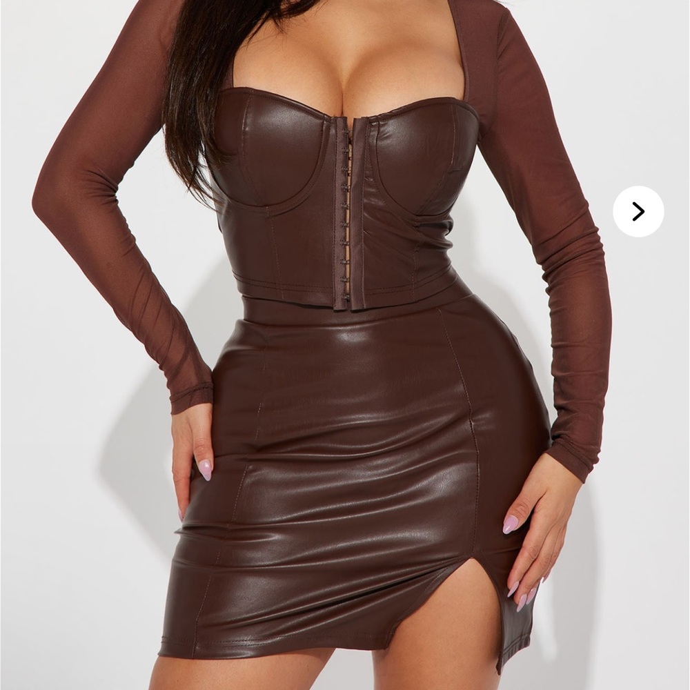 Brown Long Sleeve Bodycon skirt set